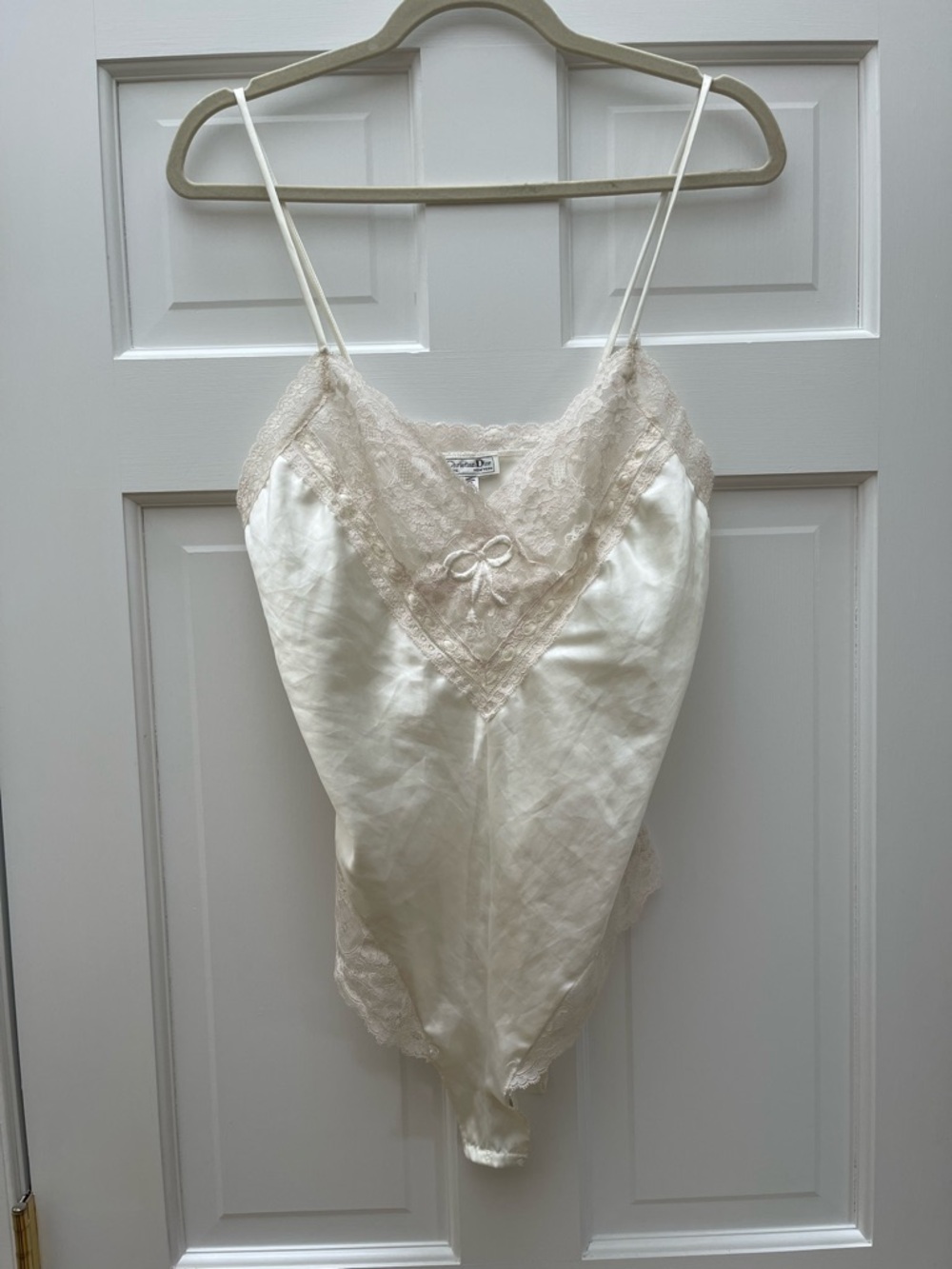 Vintage Christian Dior Cream Lace-Trim Silk bodysuit negligee bridal